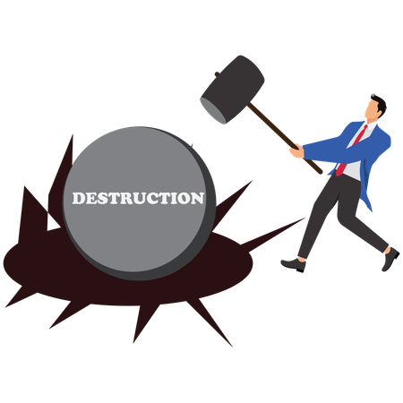 Businessman Throw hammer on Destruction  Illustration