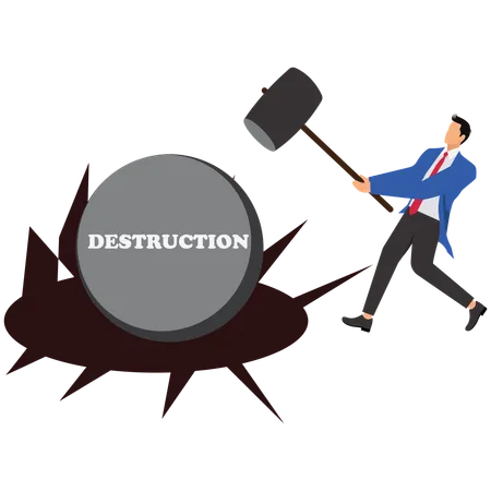 Businessman Throw hammer on Destruction  Illustration