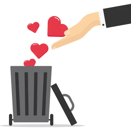 Businessman throw heart shape waste basket  Illustration