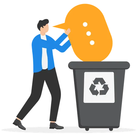 Businessman throw his bad talk into trash  Illustration