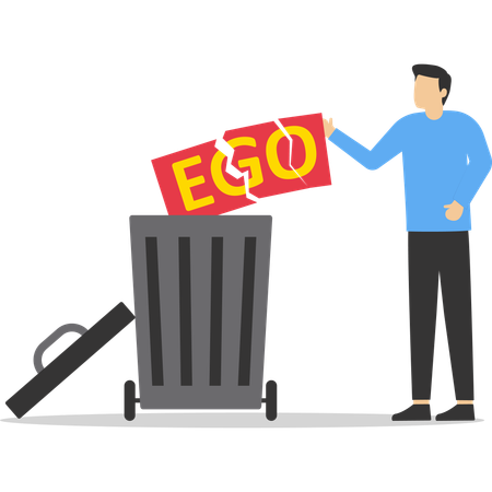 Businessman throw his ego into trash  Illustration