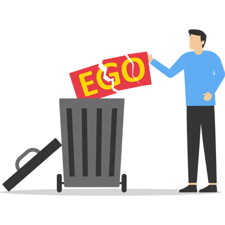 Businessman throw his ego into trash  Illustration