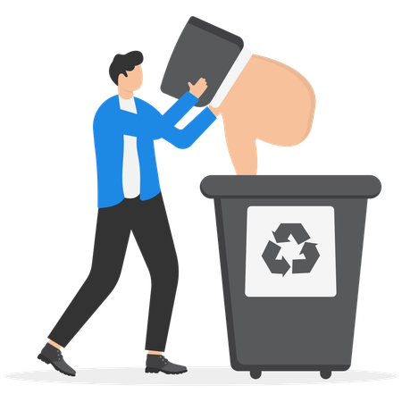 Businessman throw his thumb down into trash  Illustration