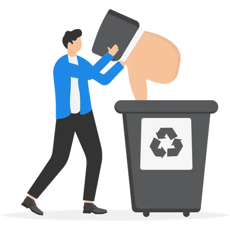 Businessman throw his thumb down into trash  Illustration
