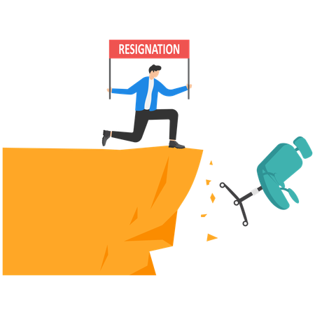 Businessman throw office chair and things from cliff down  Illustration