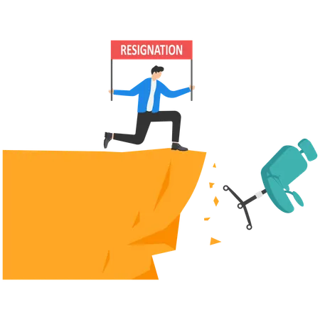 Businessman throw office chair and things from cliff down  Illustration
