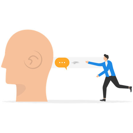 Businessman Throw Speech bubble sign to ear human  Illustration
