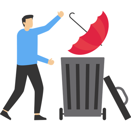 Businessman throw Umbrella into the waste basket  Illustration