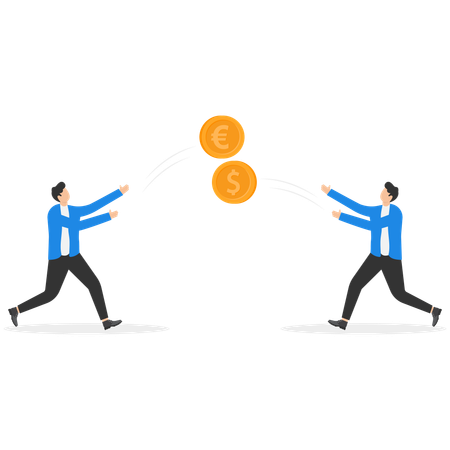 Businessman throwing coins to eachother for exchanging money  Illustration