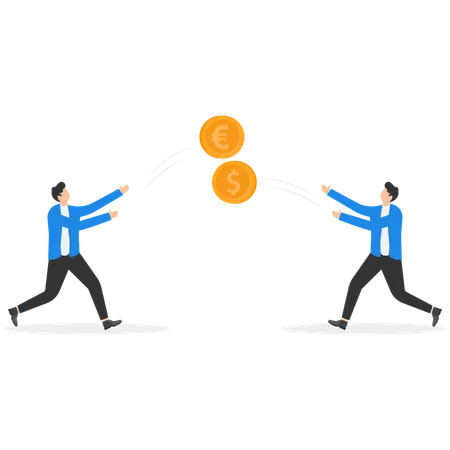 Businessman throwing coins to eachother for exchanging money  Illustration