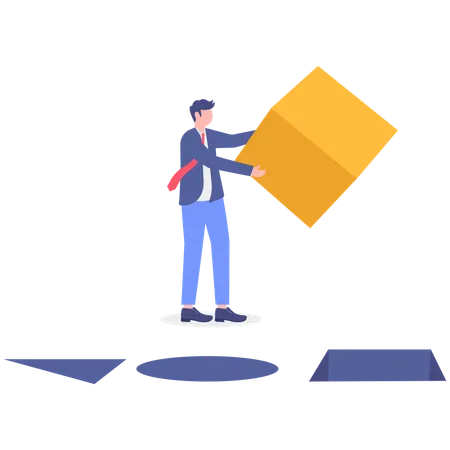 Businessman throwing cube in pit  Illustration