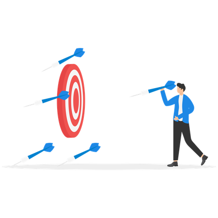 Businessman throwing dart arrow hit out of dashboard  Illustration