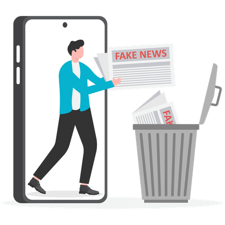 Businessman throwing fake news in to trash  Illustration