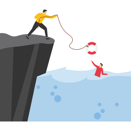 Businessman throwing lifebuoy to rescue companion  Illustration