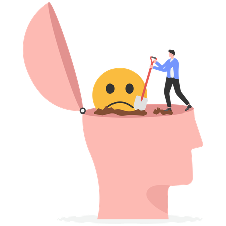 Businessman throwing negative thoughts out of his brain  Illustration