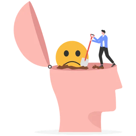 Businessman throwing negative thoughts out of his brain  Illustration
