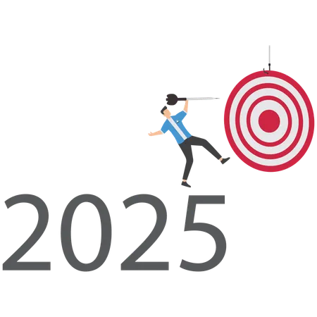 Businessman throws dart at board for 2025  Illustration