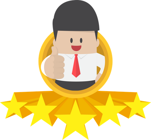 Businessman thumbs up with five star rating Illustration