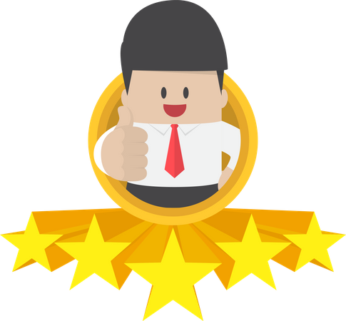 Businessman thumbs up with five star rating  Illustration