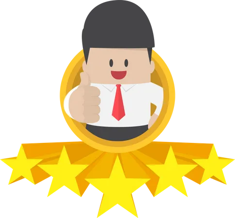 Businessman thumbs up with five star rating  Illustration