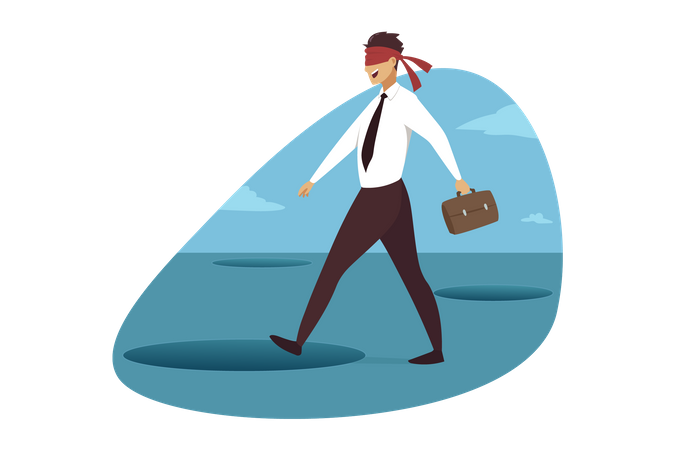 Businessman tie belt on eyes and walking  Illustration