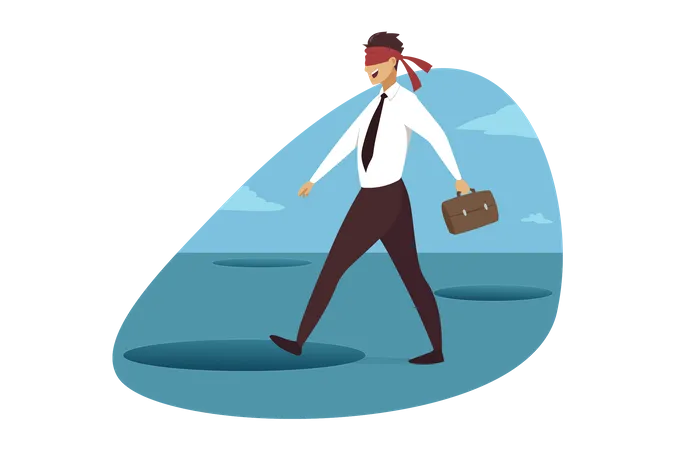 Businessman tie belt on eyes and walking  Illustration