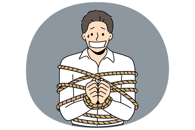 Businessman tied in ropes taken in hostage  Illustration