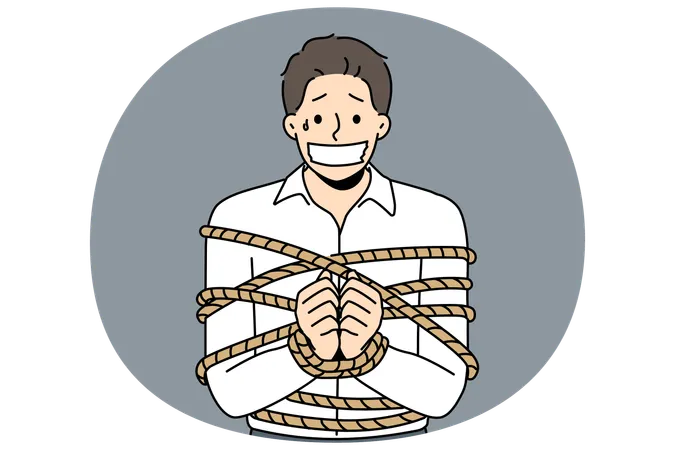 Businessman tied in ropes taken in hostage  Illustration