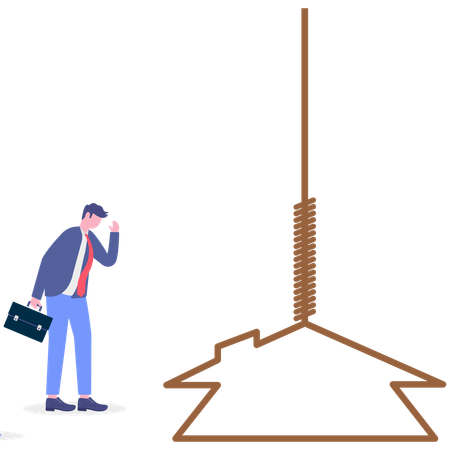 Businessman tied knot with home  Illustration