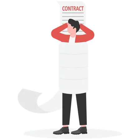 Businessman tied uo with business contract  Illustration