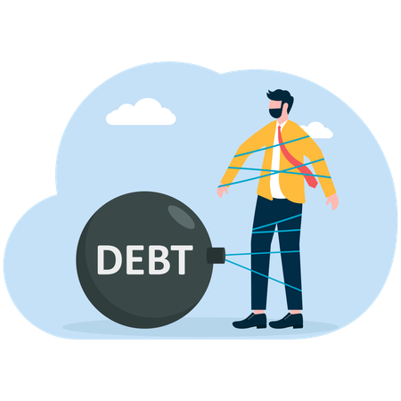 Businessman tied up by debt rope  Illustration