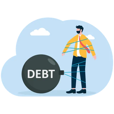 Businessman tied up by debt rope  Illustration