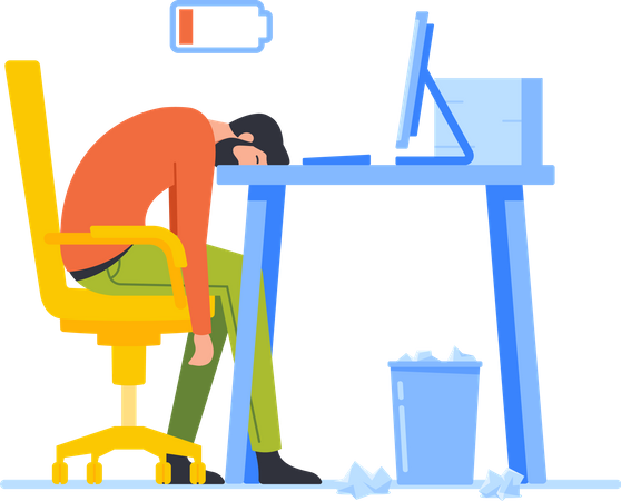 Businessman tired at work  Illustration