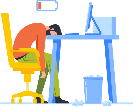 Businessman tired at work  Illustration