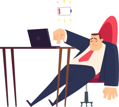 Burnout Job Problem Work Overwhelmed Sleepy Lazy Managers Illustration
