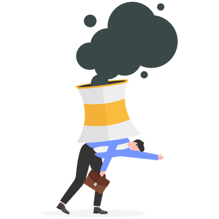 Businessman tired from Factory pollution and environmental contamination with toxic chemicals  Illustration