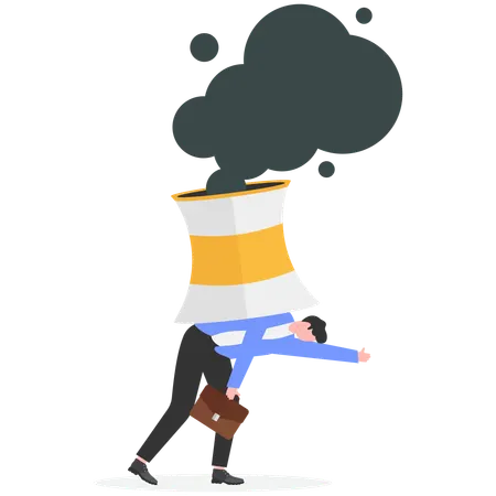 Businessman tired from Factory pollution and environmental contamination with toxic chemicals  Illustration