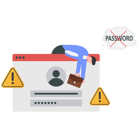 Businessman tired from forgotten password  Illustration