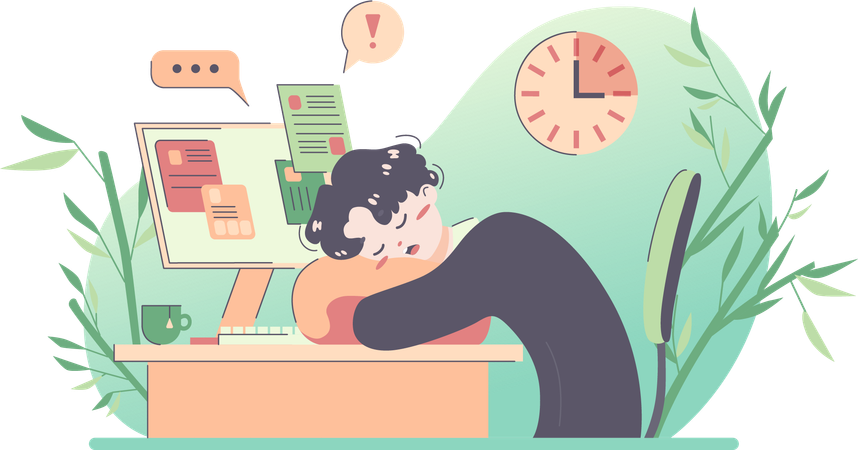 Businessman tired from office work  Illustration
