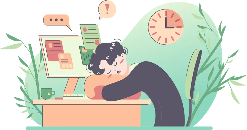 Businessman tired from office work  Illustration
