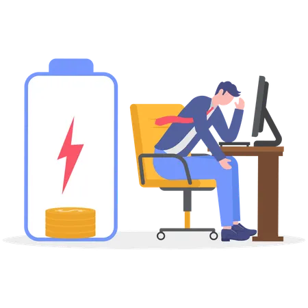 Businessman tired from work while having physical pressure  Illustration