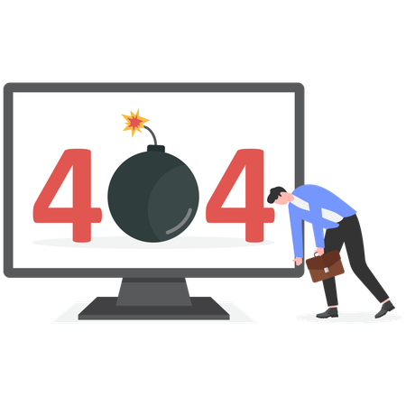 Businessman tired while getting 404 error on computer  Illustration
