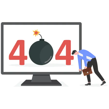 Businessman tired while getting 404 error on computer  Illustration