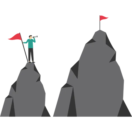 Challenge To Win Achievement Or Victory Concept Career Growth Or Business Goal Ambition To Succeed And Reach Target Motivated Businessman To Reach Mountain Peak Aims To Reach Higher Target Illustration