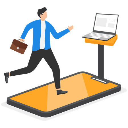 Businessman to run through a running simulator  Illustration