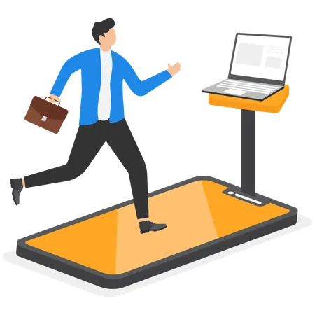 Businessman to run through a running simulator  Illustration