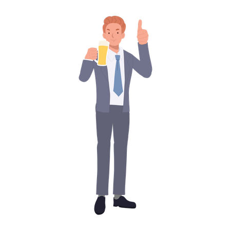 Businessman Toasting with Beer and Thumbs Up  Illustration
