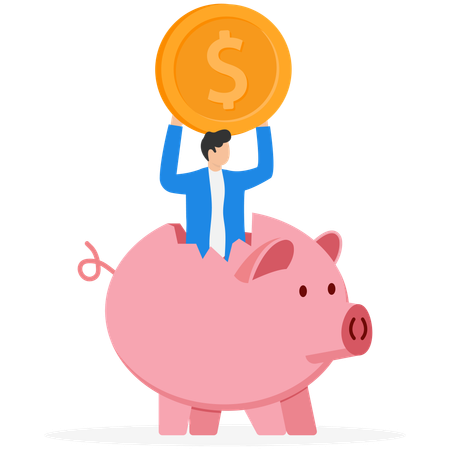 Businessman took money from piggy bank  Illustration