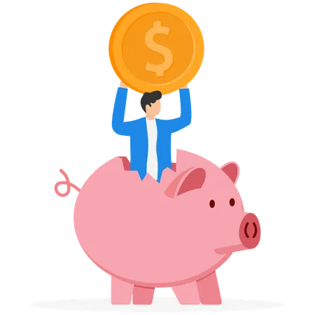 Businessman took money from piggy bank  Illustration