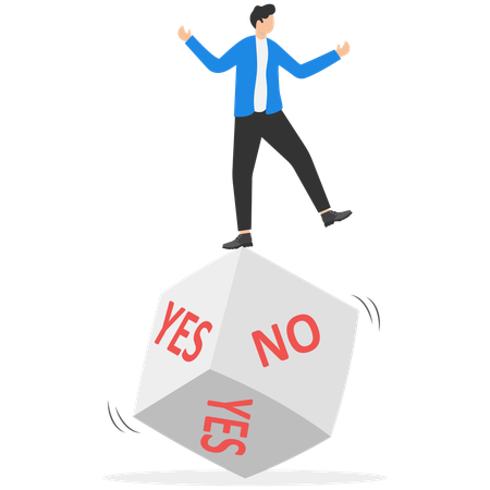 Businessman tossed red dice with words yes and no  Illustration